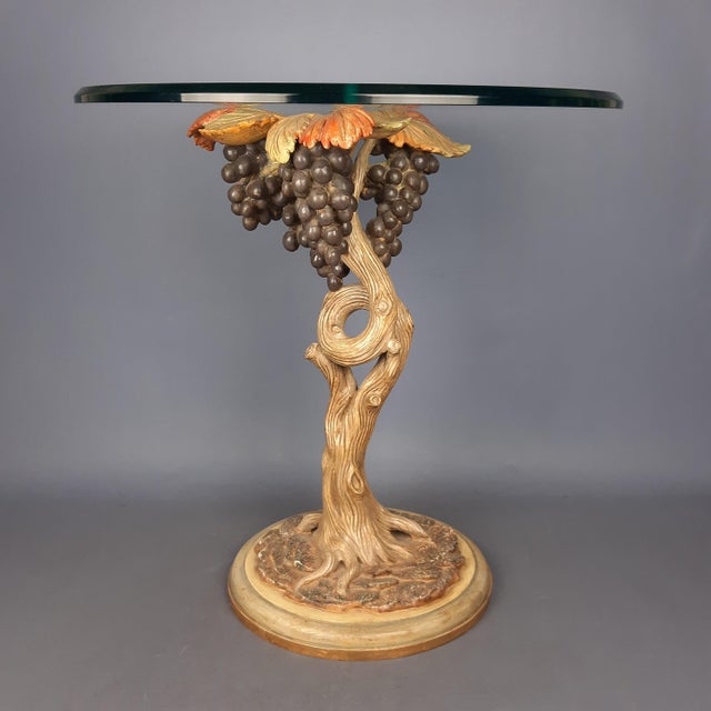 Vintage Round Coffee Table with Crystal & Wood Trunk in Grape Vine shape, 1950s For Sale - Image 16 of 16