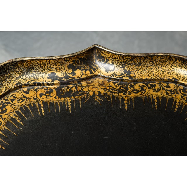 19th Century English Victorian Papier Mâché Tray on Later Stand For Sale - Image 4 of 12