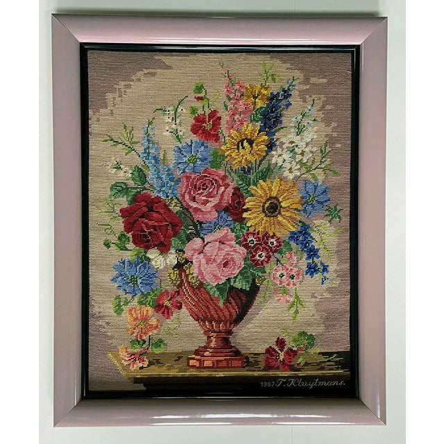 1980's Framed Floral Needlepoint For Sale In New York - Image 6 of 6