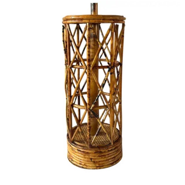 Vintage Mid Century Rattan and Bamboo Cylinder Table Lamps, a Pair For Sale - Image 10 of 13