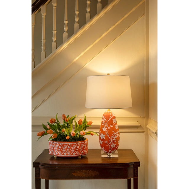 2020s Williamsburg for Port 68 Floral Vine Scallop Footed Oval Planter, Coral For Sale - Image 5 of 7