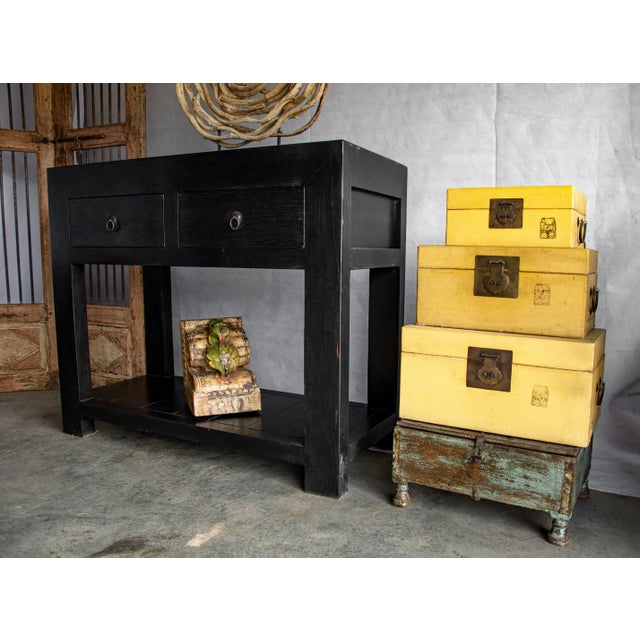 Mid-Century Modern Leather & Wood Storage Boxes Stacked Group- 3 Items For Sale - Image 3 of 11