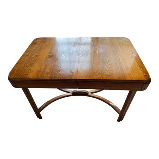 Early 20th Century Solid Oak Dining Table With Stored Table Leaf For Sale