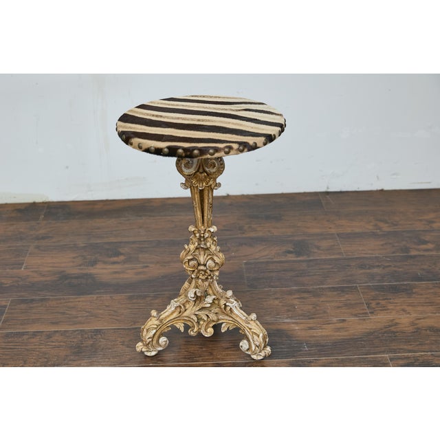 Wood Italian Baroque Revival 19th-Century Carved Gilt Table with Zebra Hide Top For Sale - Image 7 of 12