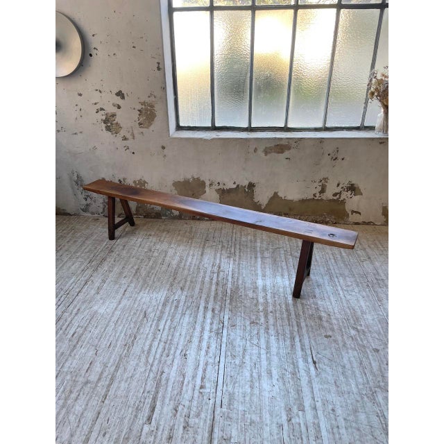 Vintage Walnut Bench, 1950s For Sale - Image 3 of 18
