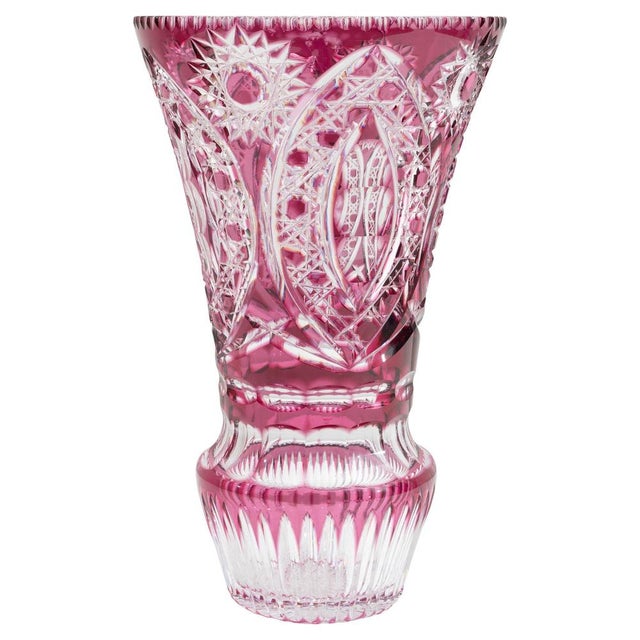 Pink Large Bohemian Fuchsia Crystal Vase, 1940s For Sale - Image 8 of 8