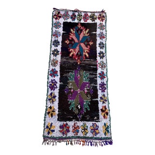 1980s Moroccan Colorful Vintage Floral Rug - 3'8" X 8'4" Ft For Sale