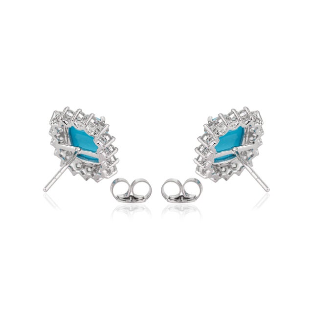 Vintage Inspired 14k Gold 3.88ct Turquoise & Diamond Stud Earrings- A Pair For Sale - Image 9 of 14
