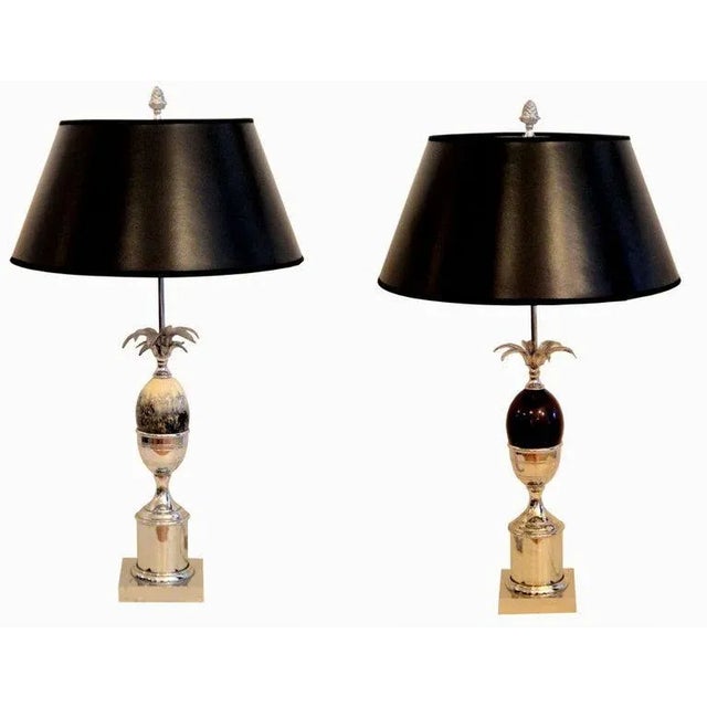 Maison Charles French Art Deco Red Acorn Nickel Plated Table Lamp & Shade 1950s For Sale - Image 11 of 12