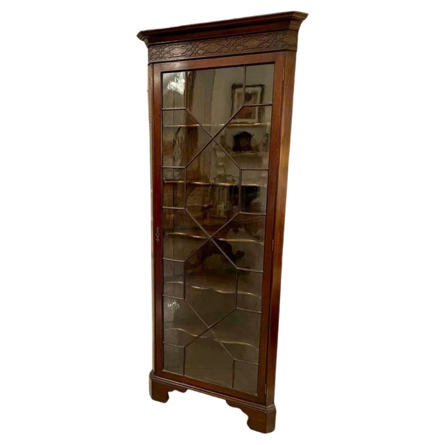 Antique Edwardian Mahogany Corner Display Cabinet For Sale