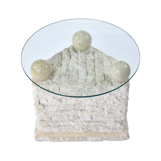 Pair of Tessellated Mactan Stone Side Tables With New Round Glass Tops For Sale - Image 11 of 13