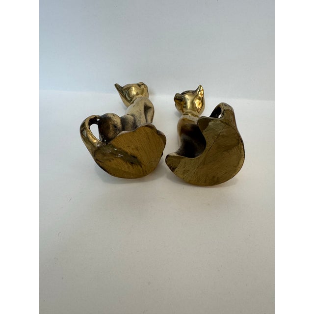 1960s 1960s Mid-Century Modern Polished Brass Stylized Cat Figurines - Pair For Sale - Image 5 of 5