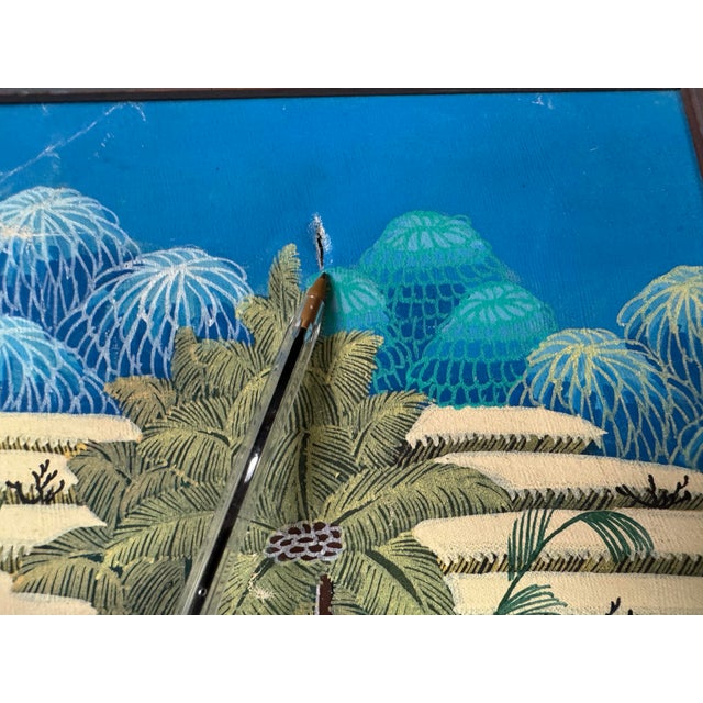 1970’s Vintage Penestanan Kelod Bali Folk Art - Rice Harvest Scene Oil on Canvas Painting For Sale - Image 9 of 10
