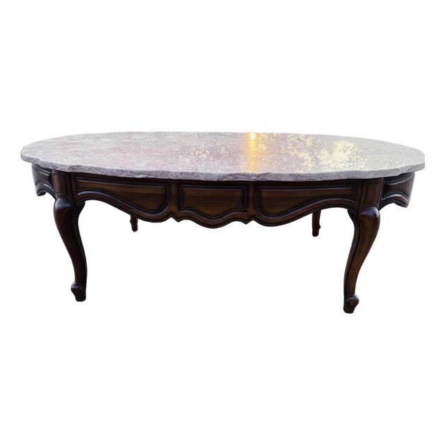 Vintage 1960s Provincial Pink Oval Marble Top Coffee Table For Sale