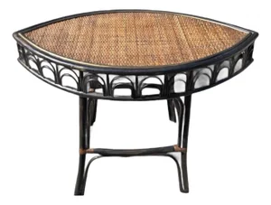 Vintage Black Rattan & Woven Wicker Demilune Console Table
