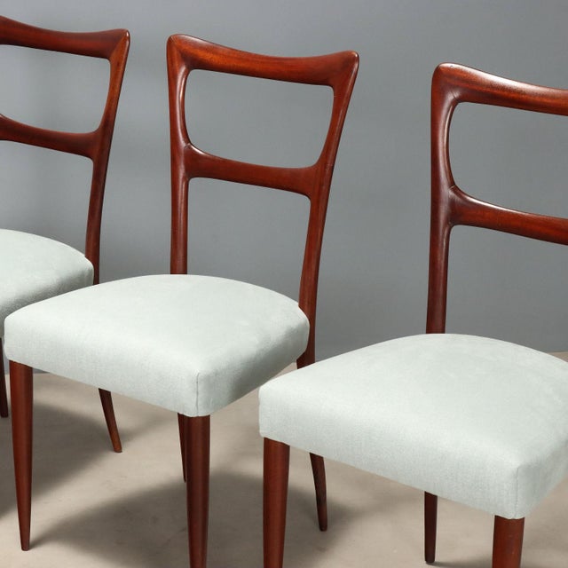 Vintage Chairs in Mahogany and Fabric, Italy, 1950s, Set of 4 For Sale - Image 3 of 9