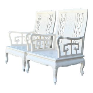 Vintage Asian Chinoiserie Lacquered Lounge Chairs - A Pair For Sale