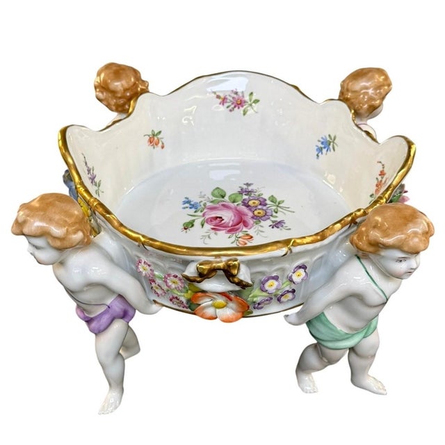 Von Schierholz Germany C. 1930–1945 Porcelain 4 Cherubs Handmalerei Centerpiece For Sale - Image 16 of 17