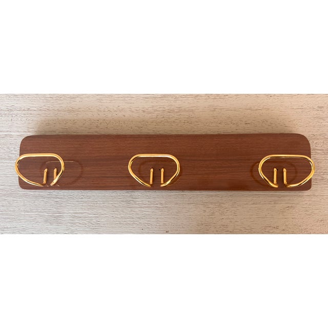 Mid-Century Modern Italian, Mid-Century Modern Wood and Brass Wall Coat Hanger, 1960s For Sale - Image 3 of 10