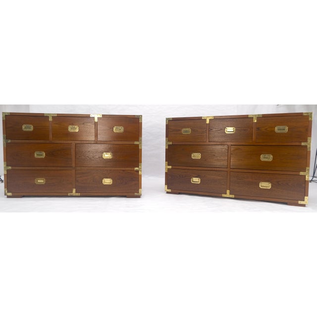 Pair of Custom Studio Made Campaign Solid Teak Dovetailed Drawers Dressers Credenza Brass MINT! Finished Backs. Can be...