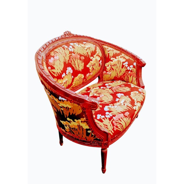 Mid-Century Modern Vintage French Louis XVI Style Carved Fruitwood Settee For Sale - Image 3 of 8