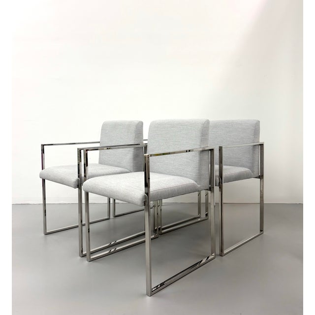 Palecek MCM Palecek Chrome Upholstered Arm Chairs - Set of 4 For Sale - Image 4 of 8