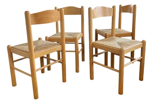 Set of Mid 20th Century Italian Country Rush Seat Dining Chairs
