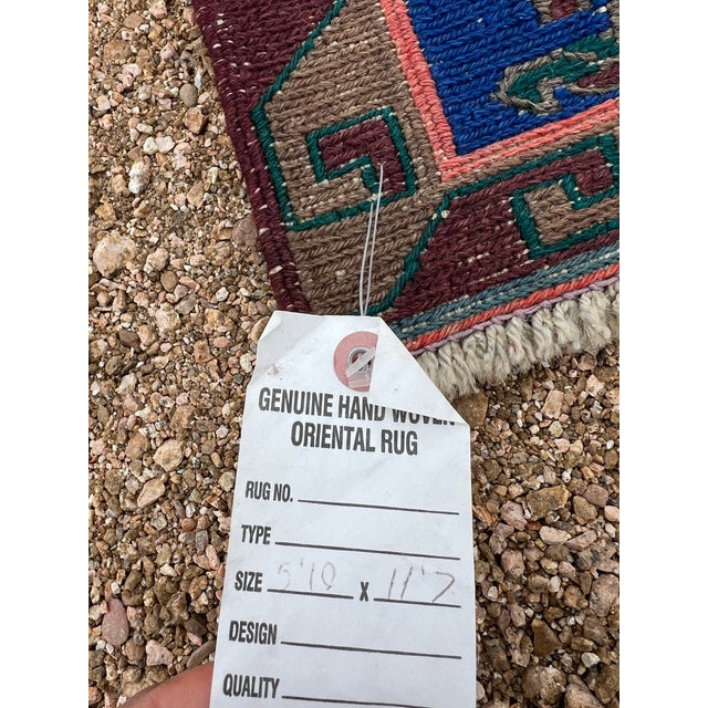 Coffee 1940s Vintage Embroidery Persian Soumak Rug With Geometric Pattern For Sale - Image 8 of 9