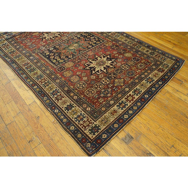 1930s 1930s Red Geometric Tribal Antique Caucasian Shirvan Rug 3' 9" X 5' 9" Handknotted Wool Carpet For Sale - Image 5 of 5