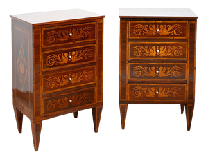 Antique Lombard Louis XVI Nightstands in Polychrome Wood, 19th Century, Set of 2