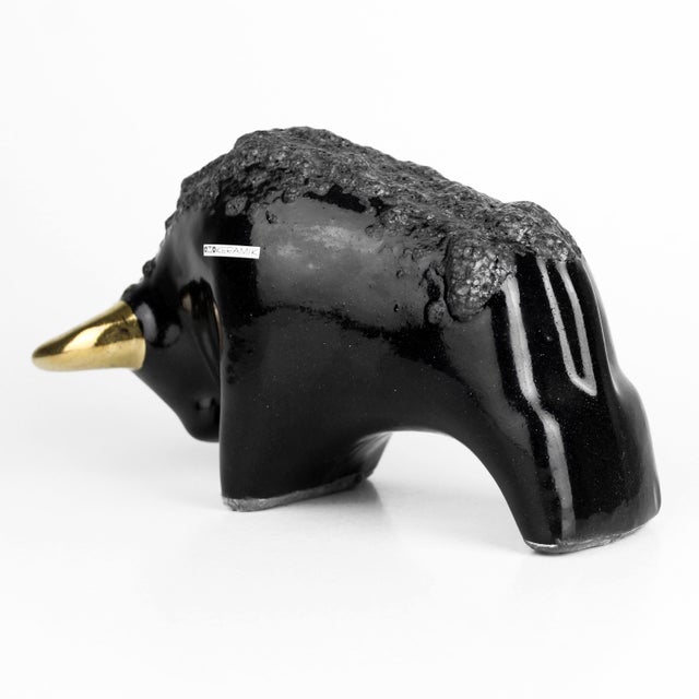 Mid-Century Modern Otto Keramik Ceramic Bull Buffalo Figurine Black Gold Horns Germany For Sale - Image 10 of 12