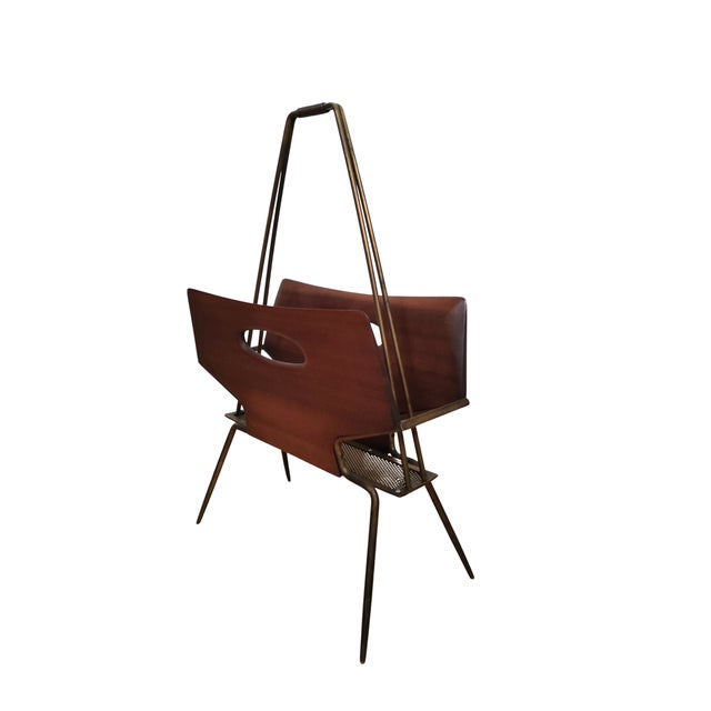 Mid-Century Modern Vintage Rosewood and Brass Magazine Rack, 1950s For Sale - Image 3 of 4