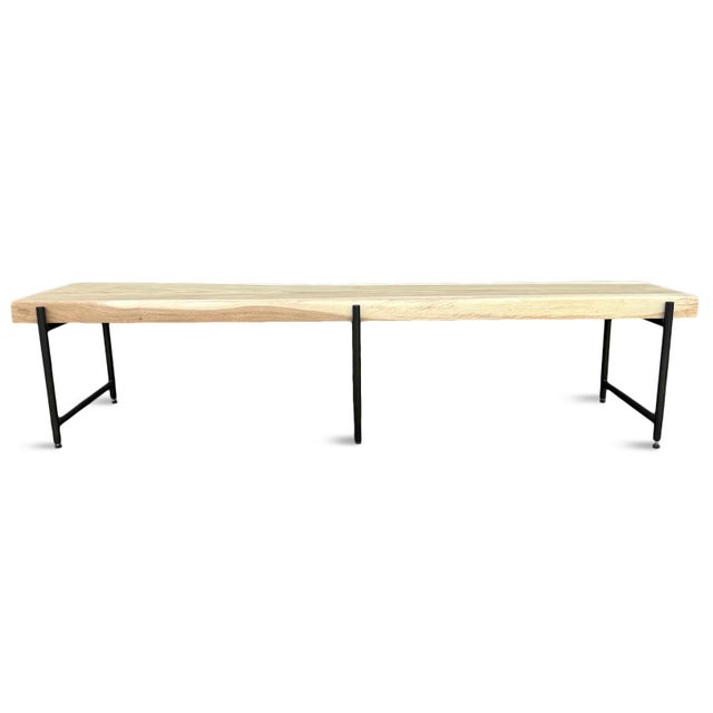 2020s Modern Acacia Slab & Iron Bench For Sale - Image 5 of 6