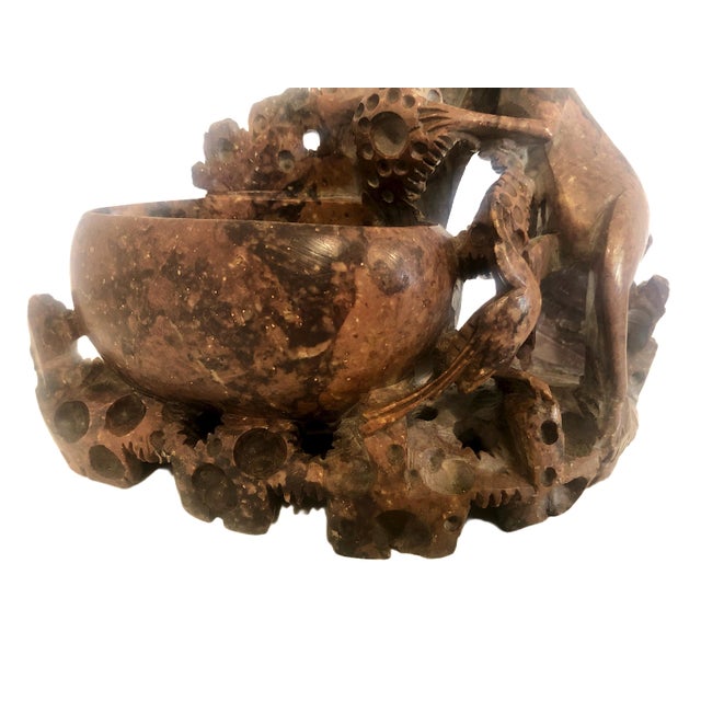 Stone A Chinese Scholar’s Soapstone Brush Washer Featuring a Monkey With a Lotus Pod For Sale - Image 7 of 8