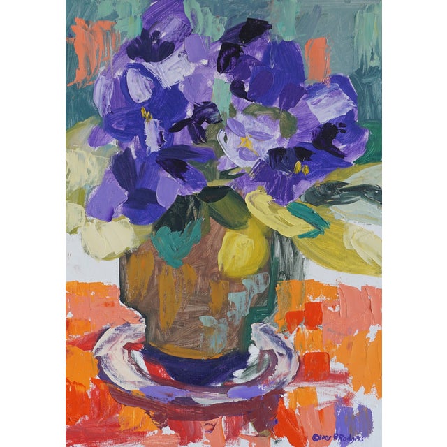"African Violets" Contemporary Original Fauvist Flower Still Life Oil Painting by Patty Rodgers For Sale
