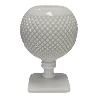 Vintage MCM Westmoreland English Hobnail Ivy Rose Bowl White Milk Glass Pedestal For Sale