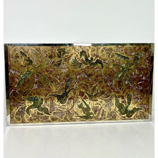 Glass of Glass Mirror Eglomized Birds of Paradise, 1950s For Sale - Image 13 of 14