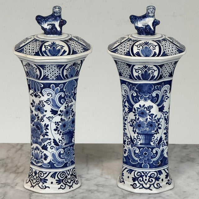 19th Century Boch Hand-Painted Blue & White Delft Garniture Set For Sale - Image 12 of 18