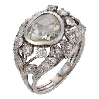 1930s Art Deco 1.50 Carat Rose Cut Diamond Platinum Ring, Size 8.25 For Sale