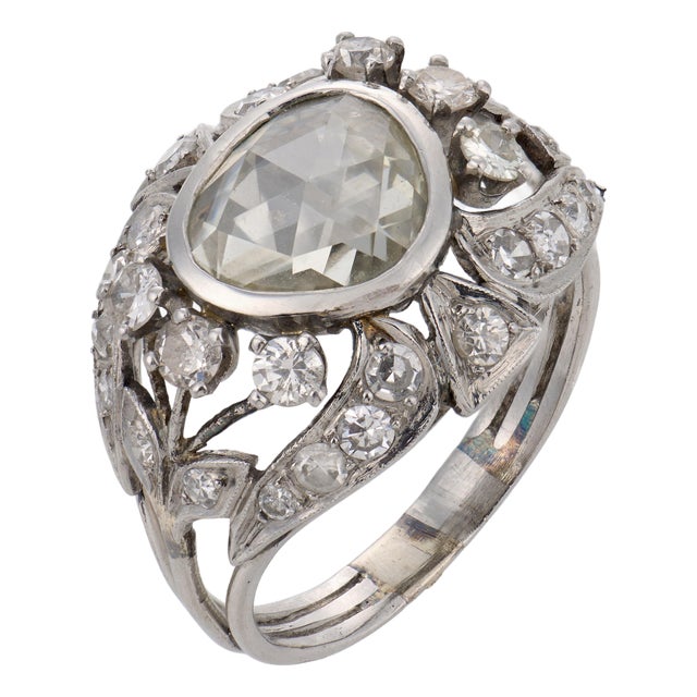 1930s Art Deco 1.50 Carat Rose Cut Diamond Platinum Ring, Size 8.25 For Sale