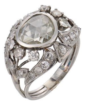 1930s Art Deco 1.50 Carat Rose Cut Diamond Platinum Ring, Size 8.25