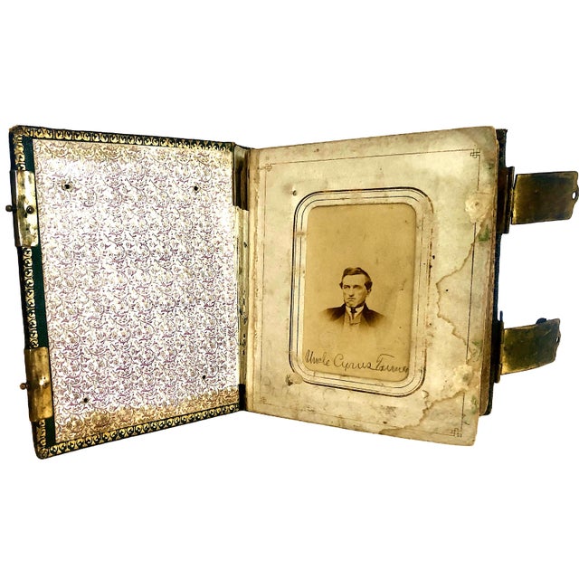 Metal American Civil War Era Morocco Leather Photo Album With Brass Closures For Sale - Image 7 of 10