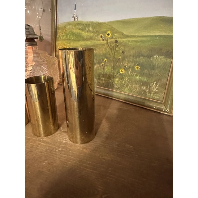 1970s Trio of Brass Cylinder Candleholders, 1970s For Sale - Image 5 of 9