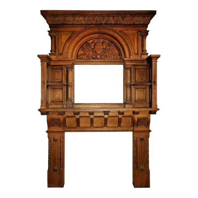 Antique Carved Oak Mantel For Sale