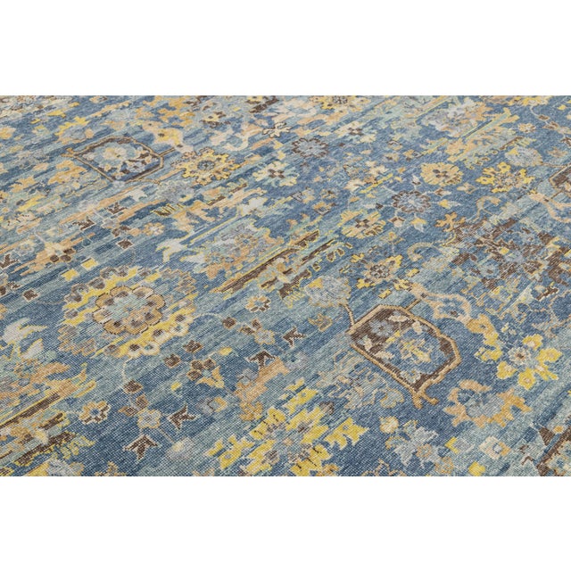 12x15 Hand-Knotted Modern Tabriz Style Wool Area Rug in Blue & Gold For Sale - Image 10 of 12