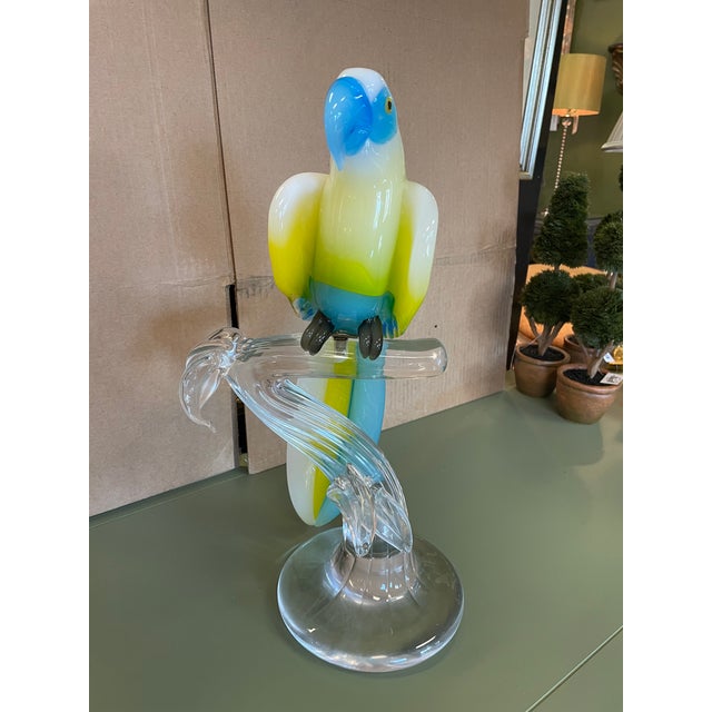 A striking and vibrant Murano glass parrot sculpture from the celebrated Formia "Andromeda" line, featuring luminous cased...