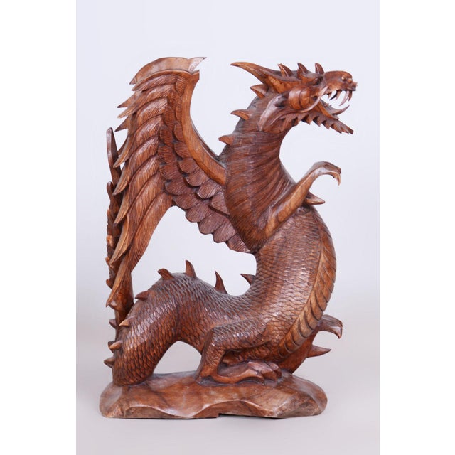 Original Asian Dragon Statue in Lacquered Wood, 1930s For Sale - Image 9 of 11