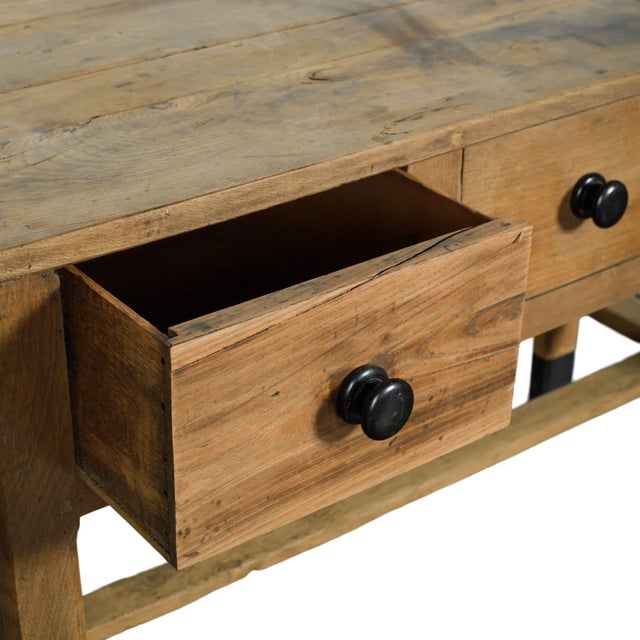 Vintage Dutch Wood Table With Drawers For Sale - Image 4 of 6