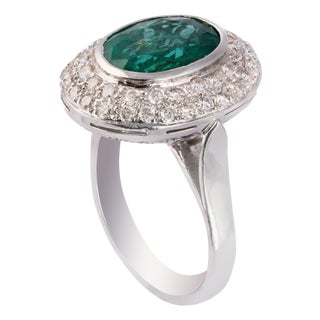 Estate 0.85ct Diamond & 4.72ct Emerald Ring in 18k Gold For Sale