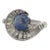 Blue Sapphire Oval Cabochon and White Diamond Ring in Platinum, size 7.25 For Sale